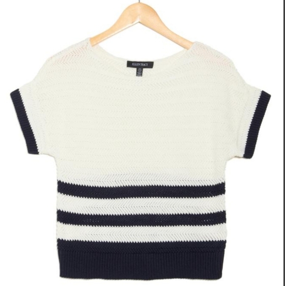 Ellen Tracy Open Stitch‎ Stripe Women's Top - Picture 4 of 7